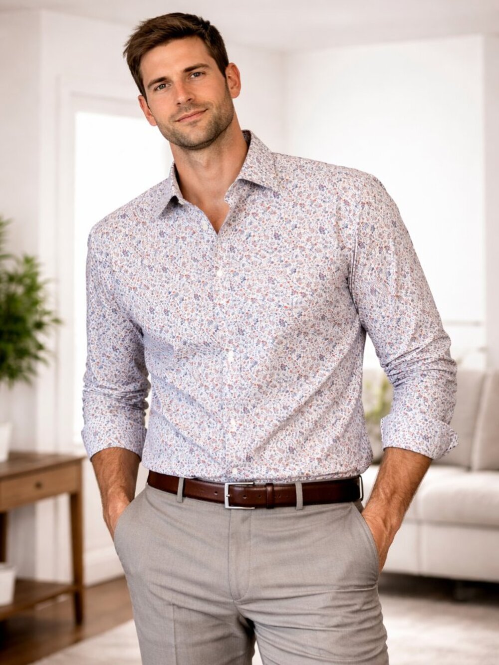 APT. 9 Men's Floral Premier Flex Dress Shirt - Size Large - NWT